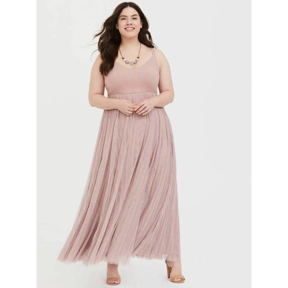 Mauve pink torrid mesh Embroidered gown